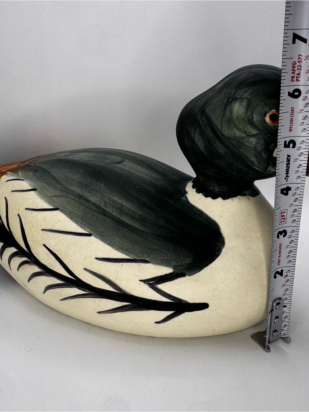 Hand-Painted Duck Decoy Home Accent in Green and Cream - Picture 7 of 8